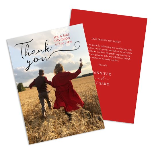 赤モダン予算の名結婚前と写真のスクリプト サンキューカード