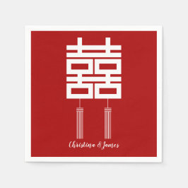 赤モダン二重ハピネス結婚ナプキン スタンダードカクテルナプキン