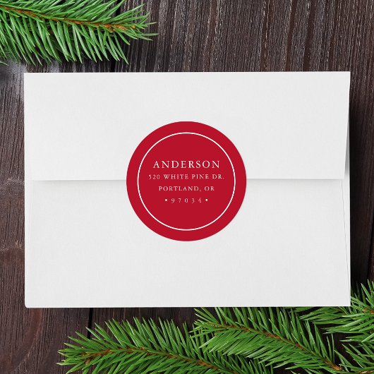 赤モダン円フレーム差出人住所ラベル ラウンドシール