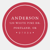 赤モダン円フレーム差出人住所ラベル ラウンドシール (正面)
