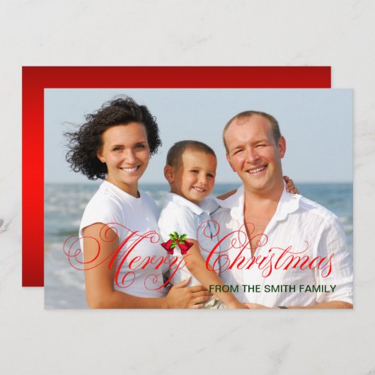 赤モダン写真クリスマス シーズンカード (正面/裏面)
