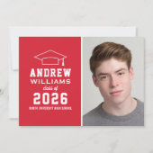 赤モダン写真卒業パーティー 招待状 (正面)