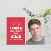 赤モダン写真卒業パーティー 招待状 (スタンド正面)