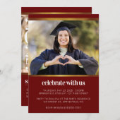 赤モダン写真卒業 招待状 (正面/裏面)