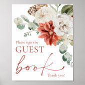 赤モダン冬クリスマスゲストブックサイン ポスター (正面)