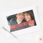 赤モダン切り取り日付ステッカーの保存 長方形シール (封筒)