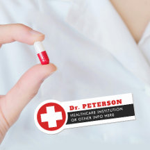 赤モダン十字医療医師名タグ
