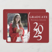 赤モダン卒業写真卒業2025 招待状 (正面/裏面)