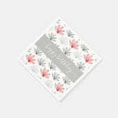 赤モダン及び灰色の花柄誕生日 スタンダードカクテルナプキン (角)