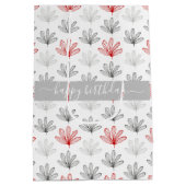 赤モダン及び灰色の花柄誕生日 ミディアムペーパーバッグ (裏面)