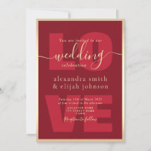 赤モダン婚式レセプション招待状
