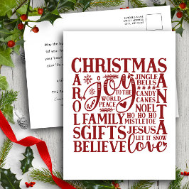 赤モダン字おもしろいクリスマスサブウェイアートシンプル シーズンポストカード