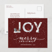 赤モダン字エレガントJOY冬の雪オーバーレイ シーズンポストカード (正面/裏面)