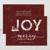 赤モダン字エレガントJOY冬の雪景色 シーズンカード (正面/裏面)