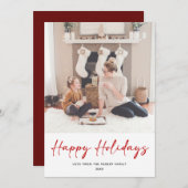 赤モダン字ミニマル写真クリスマス シーズンカード (正面/裏面)