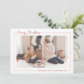 赤モダン字ミニマル写真クリスマス シーズンカード (スタンド正面)