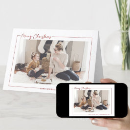 赤モダン字ミニマル写真クリスマス シーズンカード