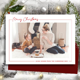 赤モダン字ミニマル写真クリスマス シーズンカード