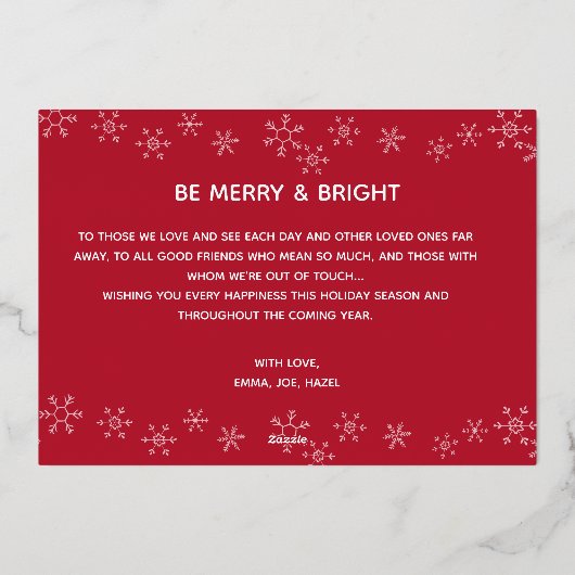 赤モダン実在基箔フォトホリデーカード 箔シーズンカード (裏面)