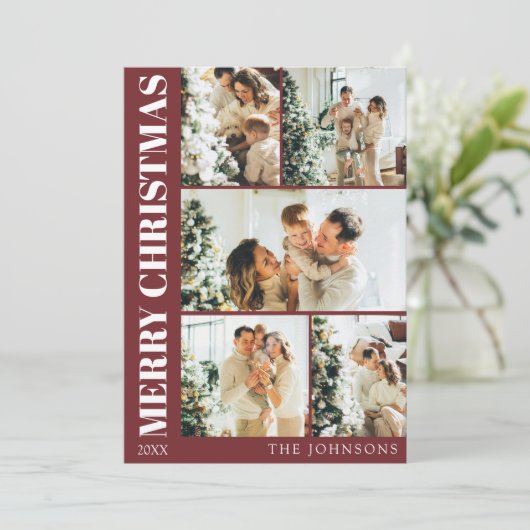 赤モダン家族スタイリッシュクリスマスホリデーカード シーズンカード (スタンド正面)