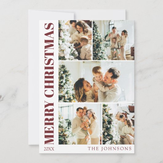 赤モダン家族スタイリッシュクリスマスホリデーカード シーズンカード (正面)