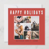赤モダン家族フォトコラージュハッピーホリデー シーズンカード (正面)