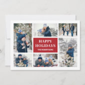 赤モダン家族8写真コラージクリスマスカード (正面)