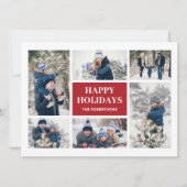 赤モダン家族8写真コラージクリスマスカード (正面)