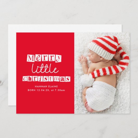 赤モダン小クリスマス誕生発表 シーズンカード (正面/裏面)