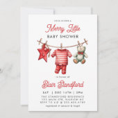 赤モダン小メリー聖降誕祭の赤ちゃん 招待状 (正面)