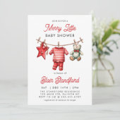 赤モダン小メリー聖降誕祭の赤ちゃん 招待状 (スタンド正面)