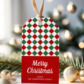 赤モダン小切手メリークリスマス ギフトタグ