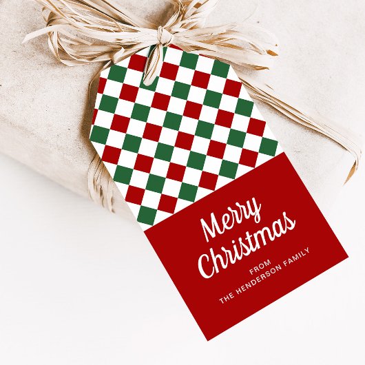 赤モダン小切手メリークリスマス ギフトタグ