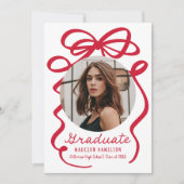 赤モダン弓エレガント2写真卒業 案内状 (正面)