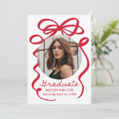 赤モダン弓エレガント2写真卒業 案内状 (スタンド正面)