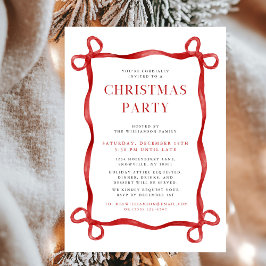 赤モダン弓クリスマスパーティー 招待状