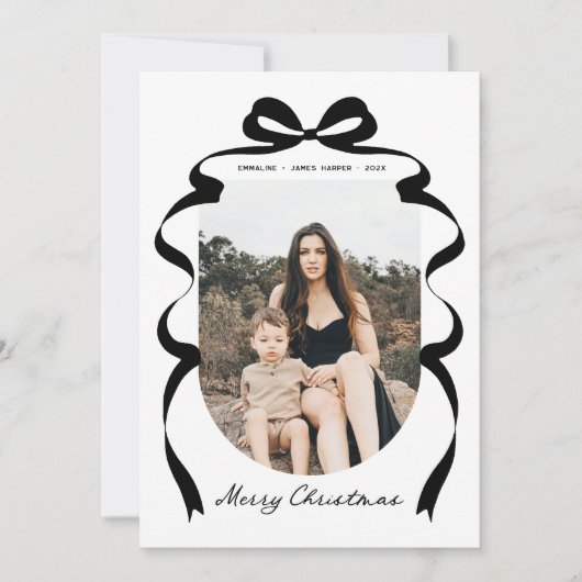 赤モダン弓フォトメリークリスマスアーチ シーズンカード (正面)