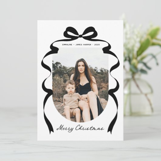 赤モダン弓フォトメリークリスマスアーチ シーズンカード (スタンド正面)