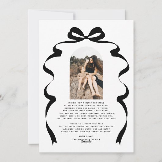 赤モダン弓フォトメリークリスマスアーチ シーズンカード (裏面)