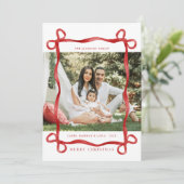 赤モダン弓メリークリスマスフォト シーズンカード (スタンド正面)