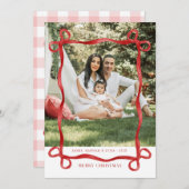 赤モダン弓メリークリスマスフォト シーズンカード (正面/裏面)