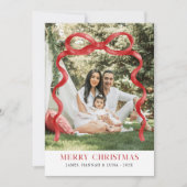 赤モダン弓メリークリスマスフォト 招待状 (正面)