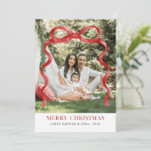 赤モダン弓メリークリスマスフォト 招待状 (スタンド正面)