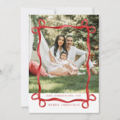 赤モダン弓メリークリスマスフォト 招待状 (正面)