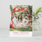 赤モダン弓メリークリスマスフォト 招待状 (スタンド正面)