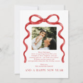 赤モダン弓メリークリスマスフォト 招待状 (裏面)