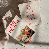 赤モダン手描きレトロ予測できな写真結婚 セーブザデート