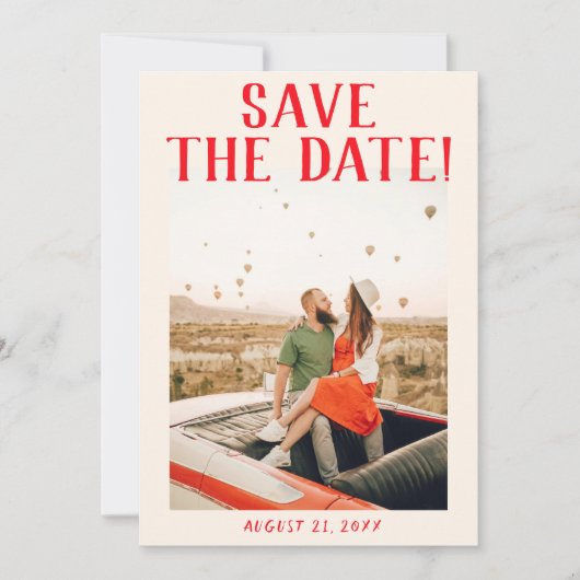 赤モダン手描きレトロ予測できな写真結婚 セーブザデート (正面)