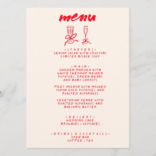 赤モダン手描きヴィンテージ予測できな結婚の メニュー (正面)