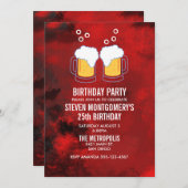 赤モダン抽象芸術とビールステイン誕生日 招待状 (正面/裏面)